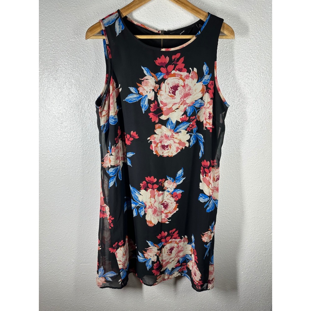 gnw Dress Women 12 Black Floral Shift Sleeveless Zipper Back Casual Breezy